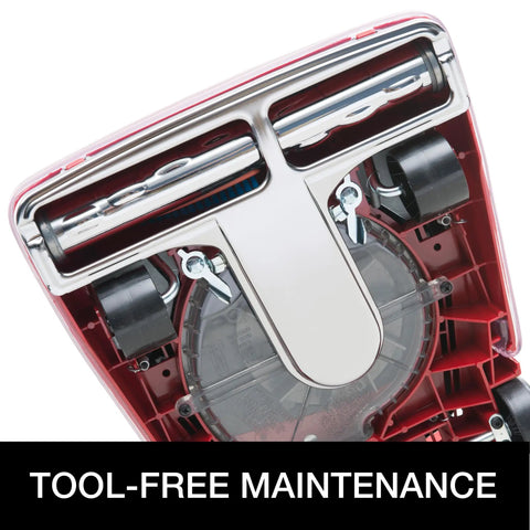 Tool-free maintenance feature of Hardcore Commercial Upright Bagged Vacuum Cleaner With Vibra Groomer Brush Roll.