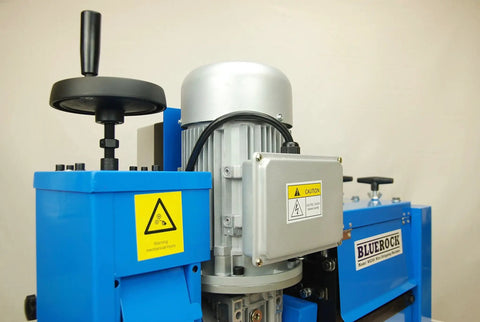 Close-up of WS260 Wire Stripping Machine For Copper Wire Auto Feed and Cut Rollers showing motor and control panel