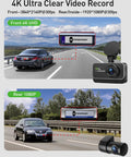 4K Front And Rear Dash Cam With WiFi And App Control For Cars capturing high-definition road footage with clear front and rear views.