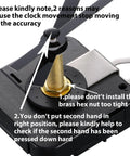 Close-up of Long 31mm Quartz Clock Movement DIY Repair Kit with Metal Hook focusing on installation instructions.