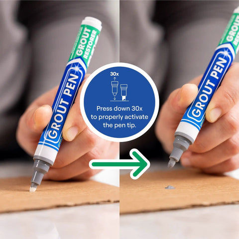 Gray Tile Grout Paint Marker For Quick DIY Recolor Waterproof Grout Pen With Colorant and Sealer Narrow 5mm Tip 7mL in use