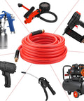 Boss Level Heavy Duty Half Inch By Fifty Foot Hybrid Air Compressor Hose Rated At 300 Psi with pneumatic tools.