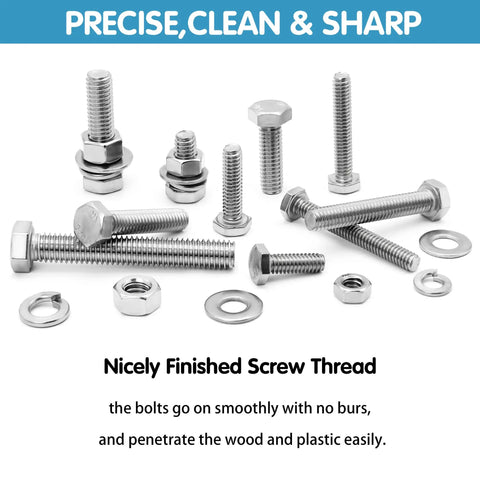 Stainless Steel Hex Bolts And Nuts Set With Case Includes One Quarter Twenty Five Sixteenth Eighteen And Three Eighth Sixteen Thread Sizes