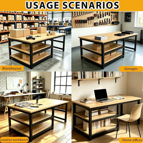Heavy Duty Garage Workbench With Scratch Resistant Solid Wood Top And Lower Shelf For Toolboxes And Shop Gear Knock Out Jobs With Straight Up Durability in creative workspace.