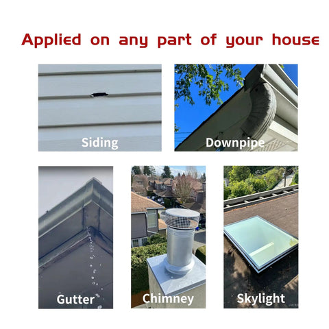 Applied examples of RV Sealant Tape 2 Inch By 16 Foot Waterproof Butyl Tape With Fluorocarbon Film on siding, downpipe, gutter, chimney, skylight