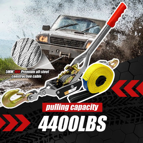 Heavy Duty Come Along Winch With 10 Foot Cable And 2 Ton Load Capacity Two Gears Dual Hooks Workhorse Grade Straps Included Ideal For Construction Automotive Farm Fences, 5mm 10ft cable