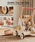 Totally Awesome Wooden Baby Walker And Activity Center With A Pretty Sweet 10 In 1, featuring anti-slip wheels, smooth edges, and tough wood.