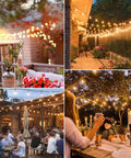 Warm 48 Foot Outdoor String Lights With Vintage Edison Bulbs 15 Bulbs At 11W Waterproof UL Listed illuminating backyard cafe.