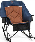 Big And Tall Rocking Camping Chair With 400 Lb Capacity, heavy duty XL folding rocker for adults, navy padded high back with mesh cup holders