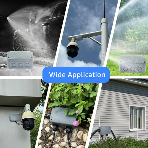 Tough As Nails Outdoor Junction Box Waterproof in various settings, highlighting its weatherproof and dustproof features.