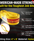 Four Inch By Eight Foot Nylon Lifting Sling Built USA Tough USA Made Heavy Duty 11,500 Lb Vertical 9,200 Lb Choker 23,000 Lb