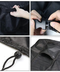 Close-ups of buckle and drawstring features on the 36 Inch Outdoor Prep Table Cover Weatherproof Heavy Duty Shield For Patio Stainless Steel Table.