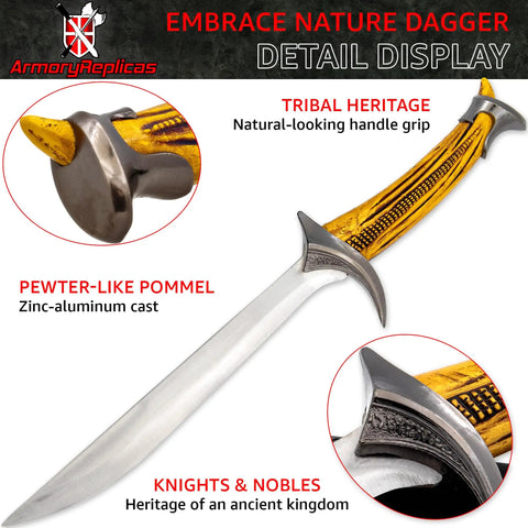 Medieval Arming Dagger Replica For Reenactment And Cosplay With 440 Stainless Steel Blade, Textured Guard, Pewter Pommel