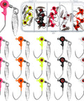 Dope 15 Piece Fishing Jig Heads With Spinner Hooks In Vibrant Mixed Hues Perfect For Crappie And Runner Bass Includes Solid Plastic Tackle Case 1/8 Oz Freshwater Tackle Kit displayed in a tackle box.