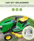 GX21137 Steering Linkage Front Axle Bushing For Classic Lawn Tractors showing easy DIY replacement on a riding mower with a yellow seat.