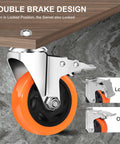 Heavy Duty Stem Casters Swivel Wheels With Threaded Stem Three Eighths Inch By Sixteen Threads By One Inch Thread Dual Locking Brakes Set Of Four For Industrial Machines Tools And Heavy Equipment Mobile Caster Kit side view showing double brake design
