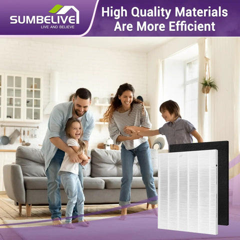 Family enjoying clean air with C545 Replacement Filter Kit For Air Purifier S Series 2 True HEPA and carbon filters in living room.