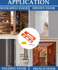 Image showing uses of 5.5-Inch Hidden Hinge Mortiser Template For Door Installation With Universal Compatibility For Most Routers And Hidden Door Hinges Precision Jig, featuring bookshelf, hidden, folding, and French doors.