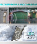 Wireless Universal Garage Door Opener Keypad For LiftMaster 878Max 877LM, weatherproof cover, in snow and open garage view