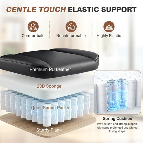Cross-section view of Big And Tall Leather Office Chair With Footrest For All Day Comfy Support cushion, showing layers and spring packs.