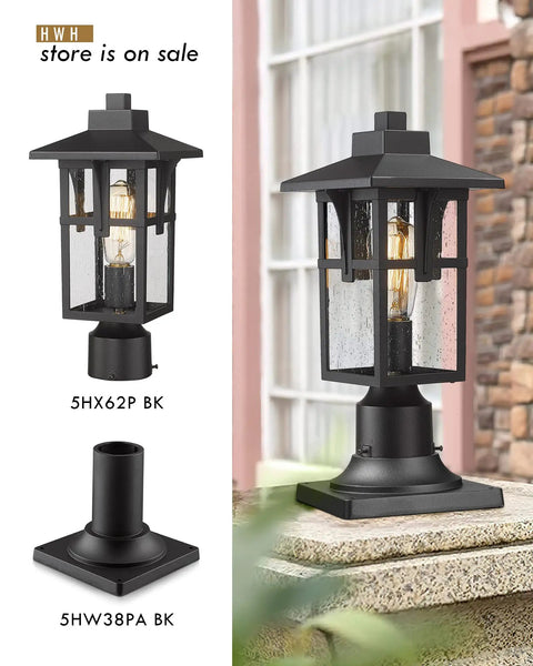 Outdoor Post Lights Two Pack Built To Last Industrial Style Exterior Pillar Lamps In Matte Black Finish With Seeded Glass