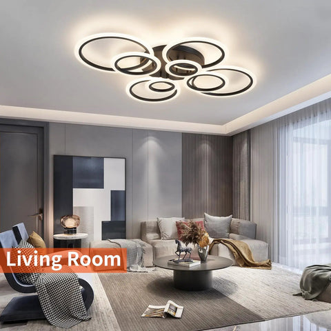 Living room with 41.3 Inch Dimmable LED Ceiling Light With Remote Control, Slick Black Flush Mount Ring Fixture For Low Ceilings