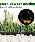 Black powder-coated Galvanized Steel Garden Edging 40 Inch Strips With 180 Degree Bend And Top Edge Protection in a garden setup.
