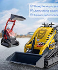 Compact 460 Mini Skid Steer Loader With Front Loader And Hydraulic Grapple Bucket Attachments in field with another loader