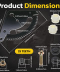 Product dimensions of Steering Sector Pinion Gear Repair Kit For John Deere Lawn Tractors with gear and bushings displayed