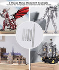 6 Piece Metal Model Tools Set For DIY 3D Puzzles With Edge Bend And Tab Bend Tools shown with assembled metal models.
