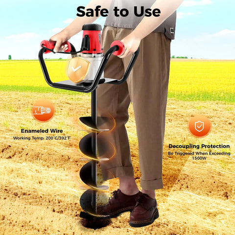 Heavy Duty Electric Post Hole Digger With Six Inch Auger Bit for Quick Soil Drilling in field demonstration