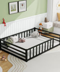Safe Toddler Floor Bed With Rails And Door Full Size Montessori Bed For Ages 2 To 5 Low Profile Metal Platform Heavy Duty