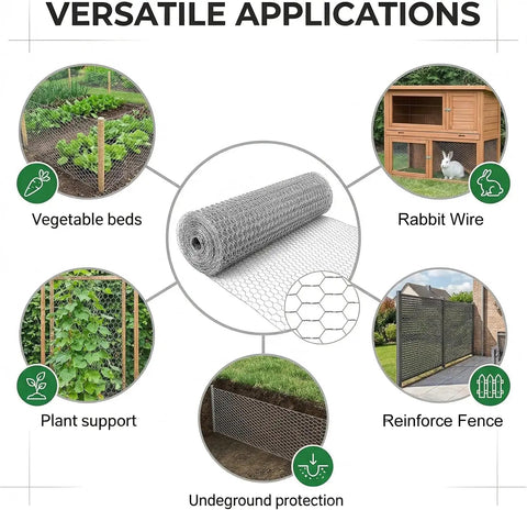Hexagonal Chicken Wire Fencing Mesh Roll Thirteen Point Seven Inch Wide By Two Hundred Thirty Six Inch Long Heavy Duty Galvanized Garden Netting For Raised Beds Poultry Bird Fence Barrier Trellis DIY Craft