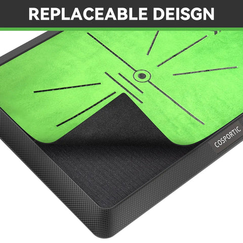 Close-up of Premium Golf Hitting Mat With Swing Path Feedback showing replaceable velvet turf detail and design