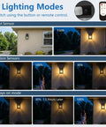 Kickass Solar Wall Lanterns With Hella Bright Motion Sensor And Three Flexible Lighting Modes For Outdoor Patio runs wirelessly shown in three modes.