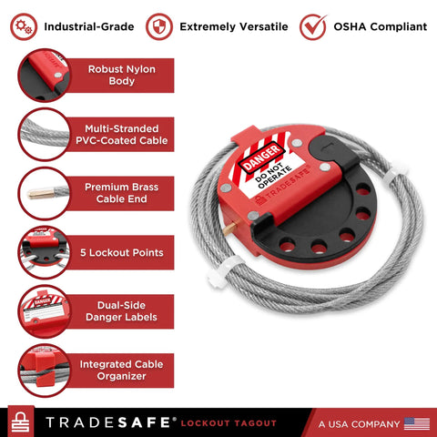 6 Foot Adjustable Lockout Cable With Vinyl Coating Stainless Steel 5/32 Inch Cable For LOTO Locks with robust nylon body