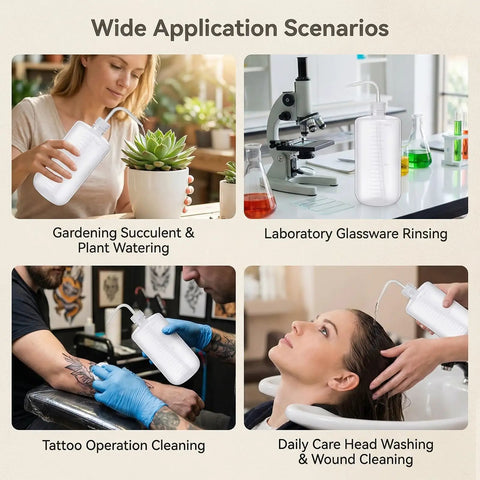 Set Of Two 34 Oz Plastic Wash Bottles Serving Up A Real Deal Squeeze Experience For Tattoo Pros And Lab Techs Featuring sleek narrow spouts in varied use scenarios.