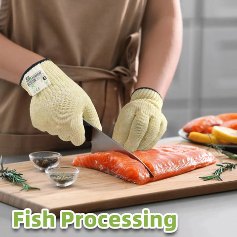 Ultra Durable ANSI Cut Resistant Gloves With 10X Reinforced Food Grade Safety For Kitchen Prep Mandoline Slicing Meat Cutting Oyster Shucking And Fish Fillet Processing Medium Size M gloves used for fish fillet slicing