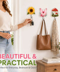 4 Pack Butterfly Adhesive Wall Hooks Featuring Real Pretty Floral Garden Motifs Super Strong Peel And Stick Acrylic Hooks For Worry Free Counter Organization And A Super Cozy Living Space Vibe, display with keys and bag.