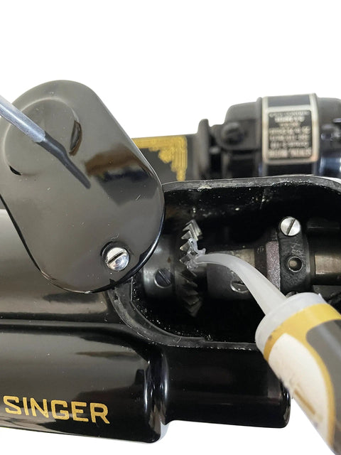 Premium Sewing Machine Restoration Polish And Cleaning Kit With Wax Microfiber Cloth Foam Pad Oil And Grease For A High Gloss Finish Plus Pro Grade Precise Lubrication Bottle With Taper Spout And Long Spout Syringe Design on Singer machine gears