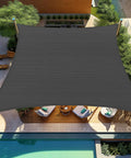 Heavy Duty 20 by 24 Foot Rectangle Shade Sail in Dark Gray over patio and pool, UV block, breathable HDPE fabric, D rings