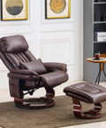 Swivel Recliner With Ottoman And Vibration Massage, Faux Leather TV Chair For Small Spaces, RV, Living Room Or Bedroom, Dark Brown, Ergonomic Back Support And Plush Headrest in a stylish room setting.