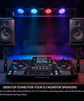 Heavy Duty Desktop Speaker Stands Pair With Flat Base Adjustable Height And Tilt Universal Platforms in DJ setup