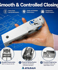 Hand holding a heavy duty chest freezer door hinge with spring and cover, metal construction for top opening freezers.