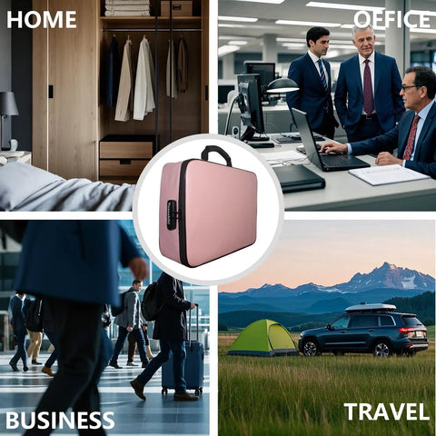 Pink Fireproof And Waterproof Document Organizer Box With Lock For Important Papers, Multi Layer Safe Storage For Travel