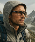 Blue Light Blocking Wraparound Reading Glasses For Men, 1.75 Diopter Sport Goggles With UV400 Protection, worn by a man outdoors