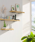 Set Of 6 8 Inch Heavy Duty Hidden L Shelf Brackets For Floating Shelves Supports Up To 200 Pounds With Rustic Industrial Black Iron Finish Durable Steel Construction For Easy Mounting And Modern Home Or Workshop Use displaying floating wooden shelves with decor in bright room.