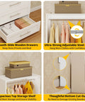 Sleek Walk In Closet System Featuring Eight Adjustable Hanging Rods And Twelve Durable Pull Out Drawers, showcasing smooth-slide wooden drawers and top shelf.