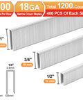 18 Gauge Narrow Crown Staples Set For Nail Guns Heavy Duty Assorted One Half Inch Three Quarter Inch One Inch Sizes 1200 Pack