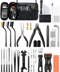 Top Shelf 78 Piece 3D Printer Tool Kit With Tough Storage Case For All FDM And SLA Printers containing tools for scraping, trimming, deburring.